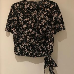 Dynamite Black Floral Wrap Top